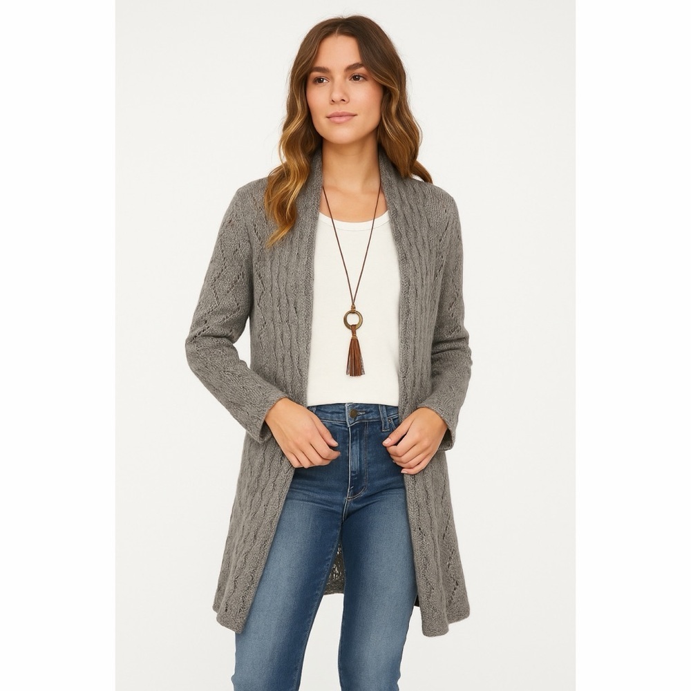 Garnet Hill Alpaca Blend Pointelle Long Cardigan
